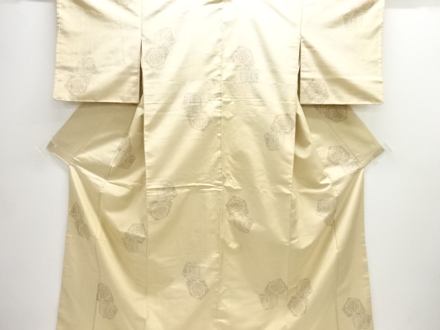 JAPANESE KIMONO / ANTIQUE KIMONO / SILK / TSUMUGI / WOVEN FLORAL CREST